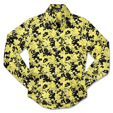 Amazon サテンシャツ ドレスシャツ 花柄 薔薇 イタリアンカラー