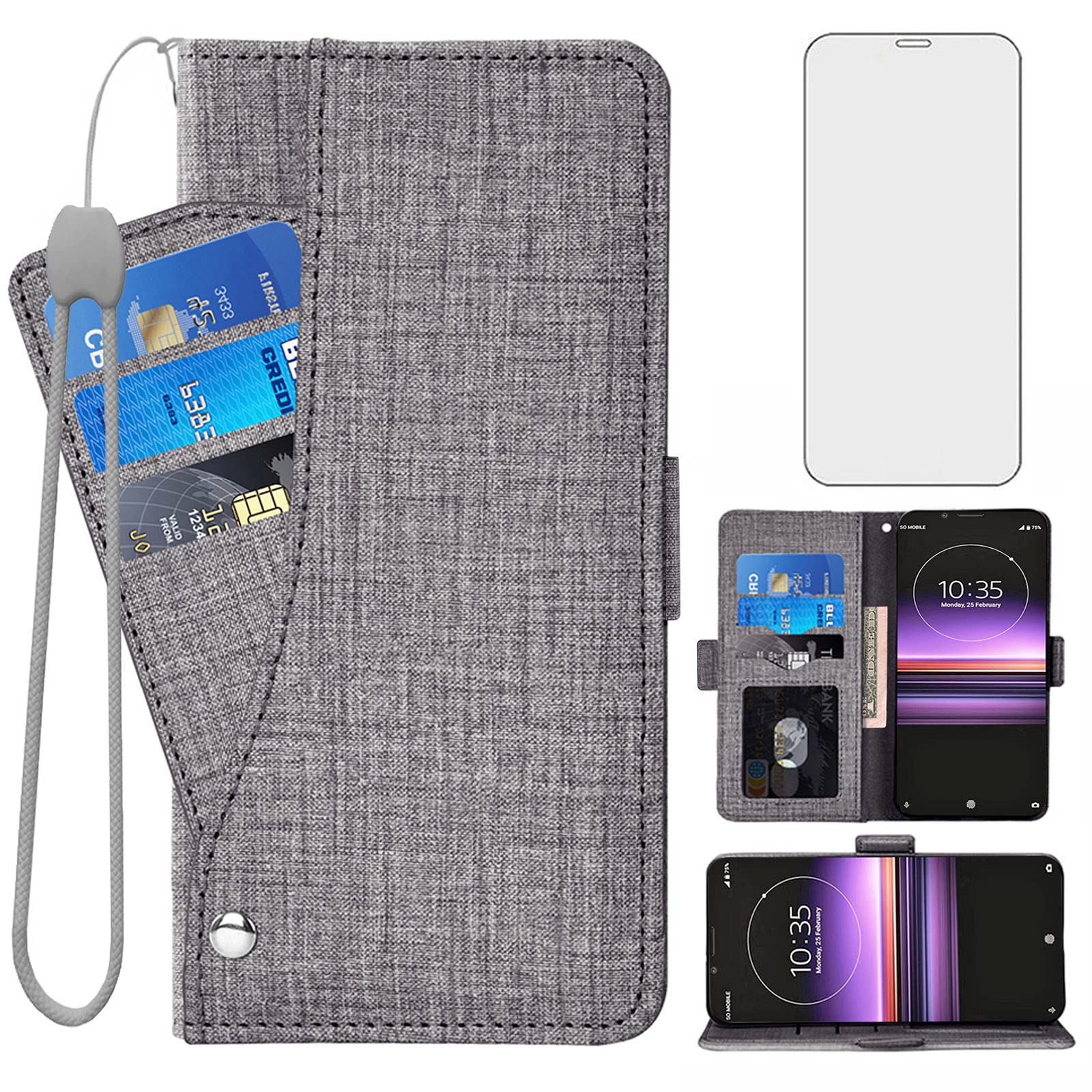 Asuwish Compatible with Sony Xperia 1 Wallet Case and Tempered Glass Screen Protector Leather Flip Cover Card Holder Stand Cell Accessories Magnetic Phone Cases for Experia One 2019 Women Men Black