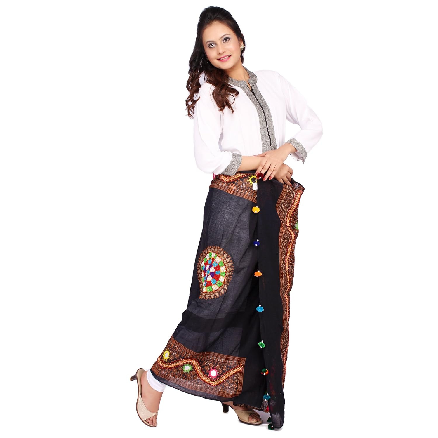 banjara women's cotton kutchi dupatta - mirrowork kch
