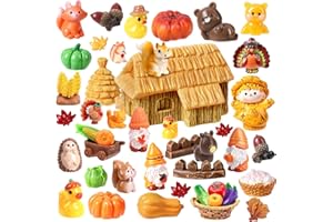 QAUYETM 55PCS Fall Mini Resin Figures Mini Farm Resin Animals Little Figures to Hide Tiny Small Ducks Pumpkins for Fall Party