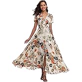 Ferrendo Women's Floral Maxi Dress Button Up Split Flowy Bohemian Party Beach Dresses