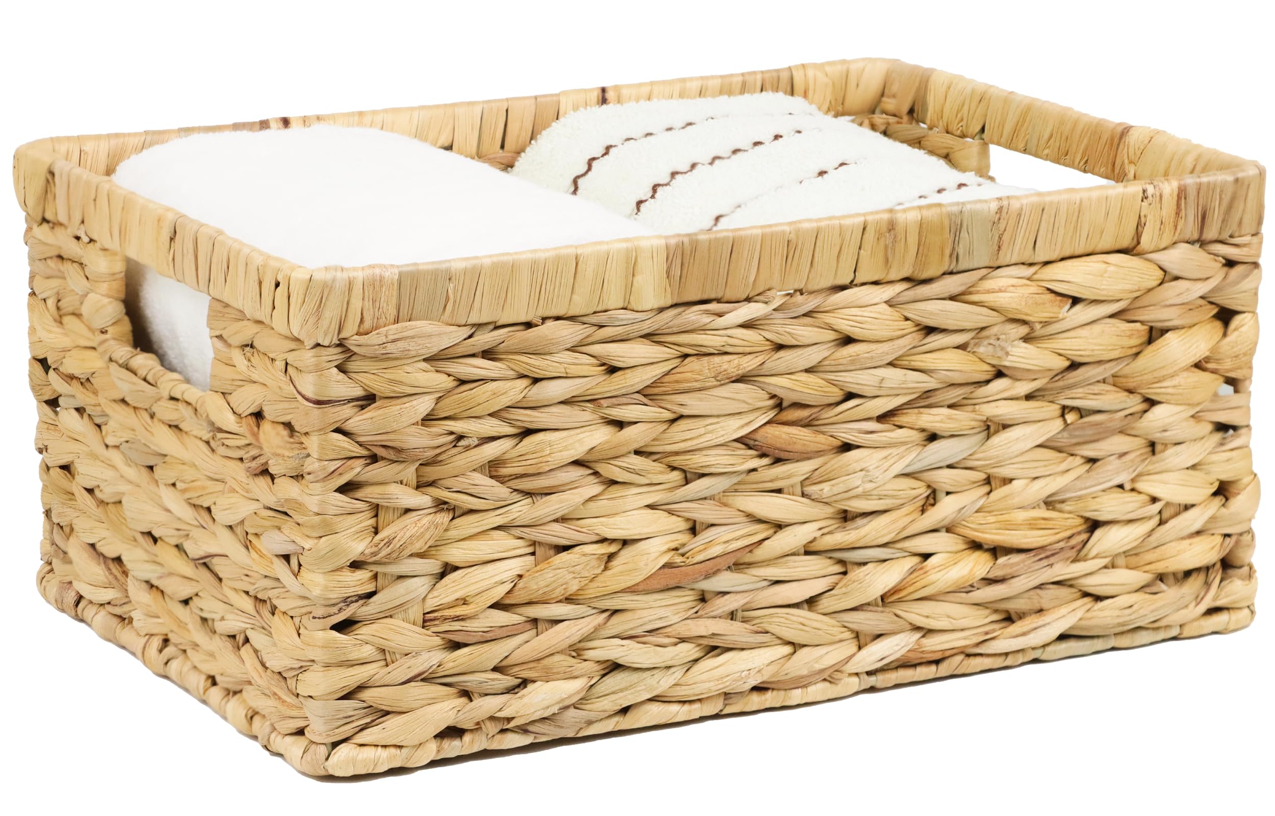Photo 1 of Wicker Basket, Water Hyacinth Baskets for Organizing, Rectangular Wicker Storage Basket for Shelves, Decorative Storage Bin with Built-in Handles(Large)
