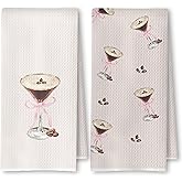 SkipTiger Espresso Martini Gifts Kitchen Towels, Gifts for Cocktail Lovers Women Dish Tea Towels for Kitchen Bar Cart Decor, Coquette Pink Bow Espresso Martini Decorative Hand Towel, 16x24 Inches