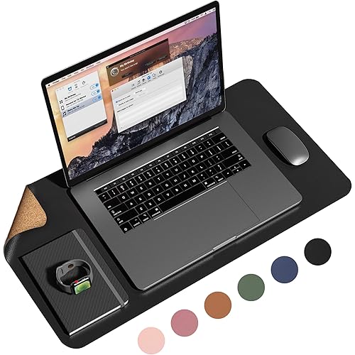 Eco Cork PU Leather Desk Pad,Dual Side Office Desk Mat,Ultra Thin Large Mouse Pad,Laptop Desk Table Protector,Waterproof Desk Writing Pad for Office Work/Home (Black, 23.6"x13.7")