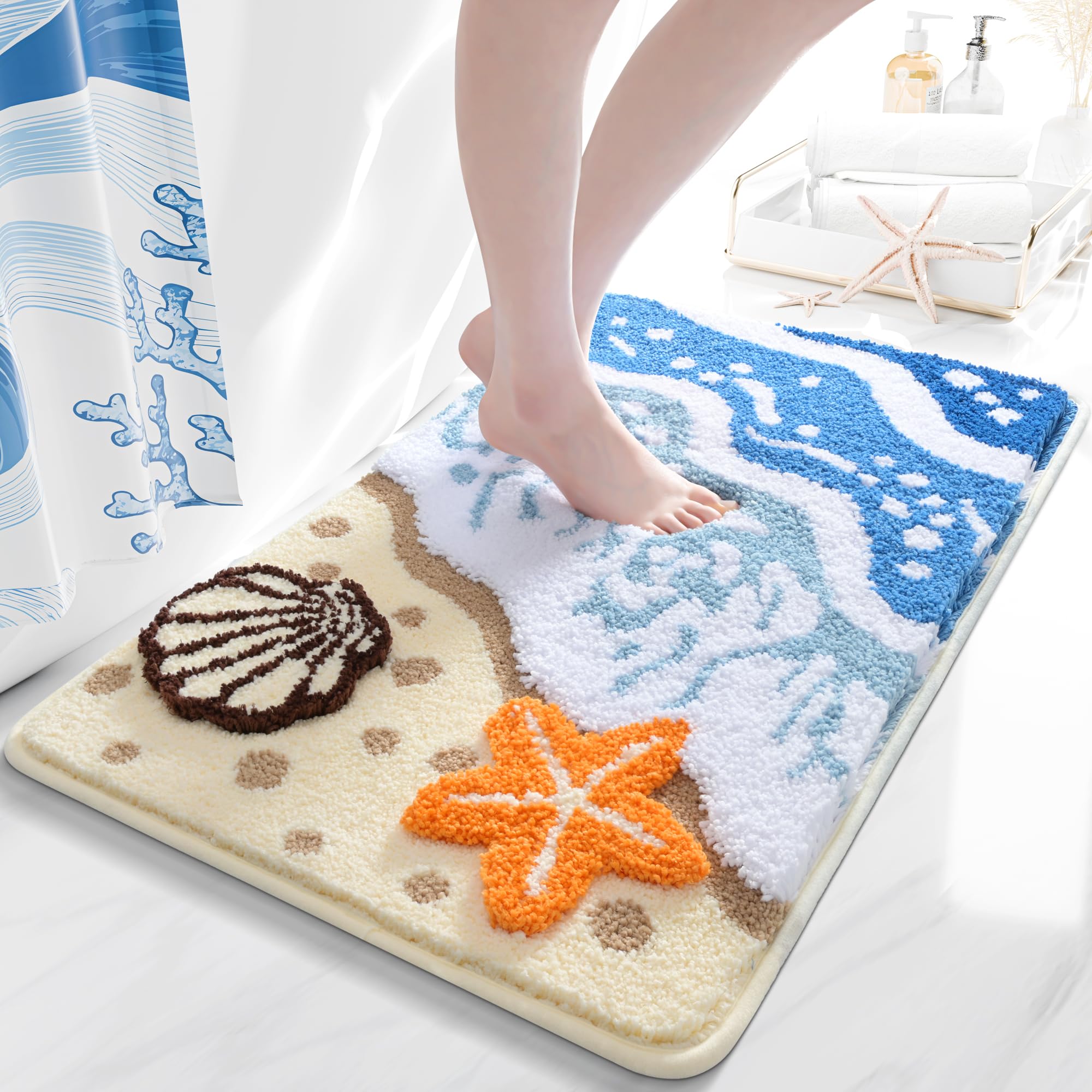 その他 FEELS GOOD STORE Save the Water Rug QJHOMO Coastal Bathroom Rugs Beach 1'6
