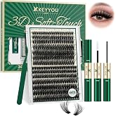 KEYYOU Lash Clusters Kit 80D100D 280Pcs D Curl 8-16mm | Includes lash bond, seal and tweezers for easy DIY application, with soft flexible bands for customizable fluffy lash looks.