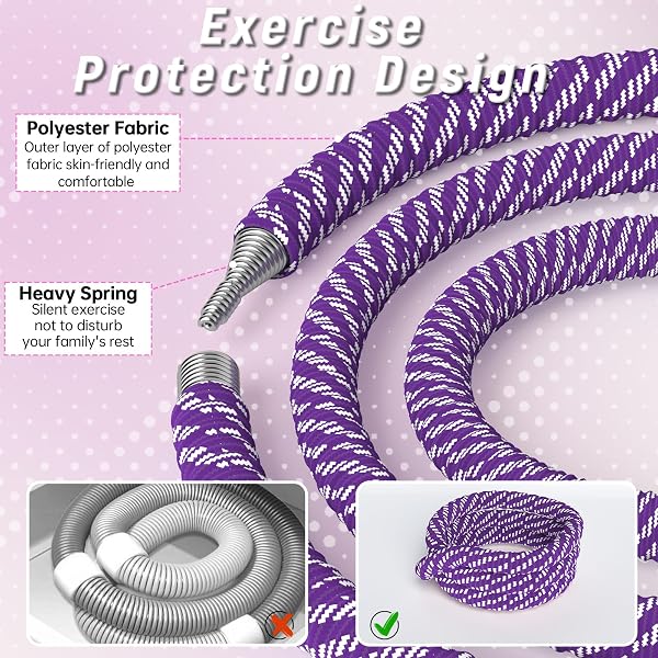 LERPIO 3.4/4.1/5 LBS SOFT SPRING WEIGHTED HOOP FOR ADULTS, QUIET & PINCH-PROOF DESIGN, PORTABLE FITNESS INFINITY HOOP WITH BODY TAPE MEASURE, EXERCISE HOOP FOR CORE WORKOUT (PURPLE, 4.1LBS)