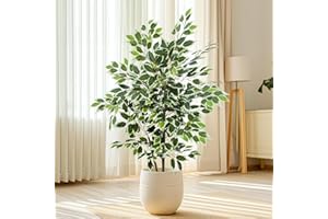 Yepdin Artificial Ficus Tree - 4 FT Tall Silk Fake Tree with Pot - Lifelike Foliage & Branches for Indoor/Outdoor Decor