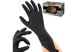 9 Mil Heavy Duty Black Nitrile Gloves,Raised Diamond Texture Grip,Industrial Mechanic Rubber Gloves Disposable Latex Free Che
