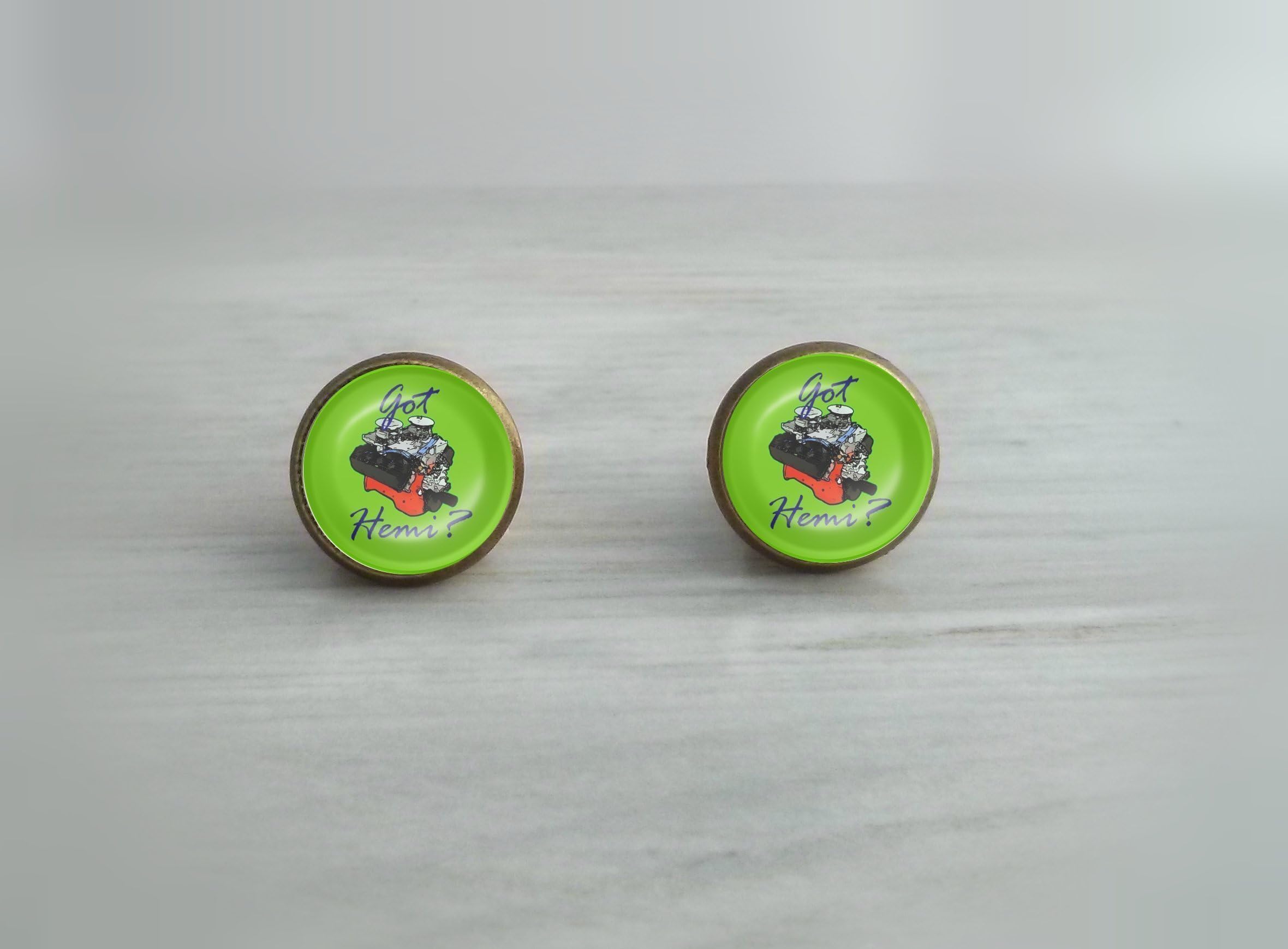 Got Hemi? Hemi Motor Mopar Glass Dome Stud Earrings- Mopar or No Car