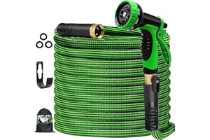 GUKOK 100 FT Expandable Garden Hose with 10 Functions Nozzle, 2024 Newest Double Retractable Inside and Outside, 3/4" Solid Brass Fittings No-Leak, Expand to 2x-5x, Good Choice for Watering Washing