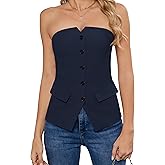 IWH Women's Summer Strapless Vest Tops Notched Neck Tube Tops Button Fitted Sleeveless Work Business Blazer Vest