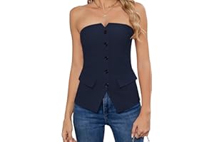 IWH Women's Summer Strapless Vest Tops Notched Neck Tube Tops Button Fitted Sleeveless Work Business Blazer Vest