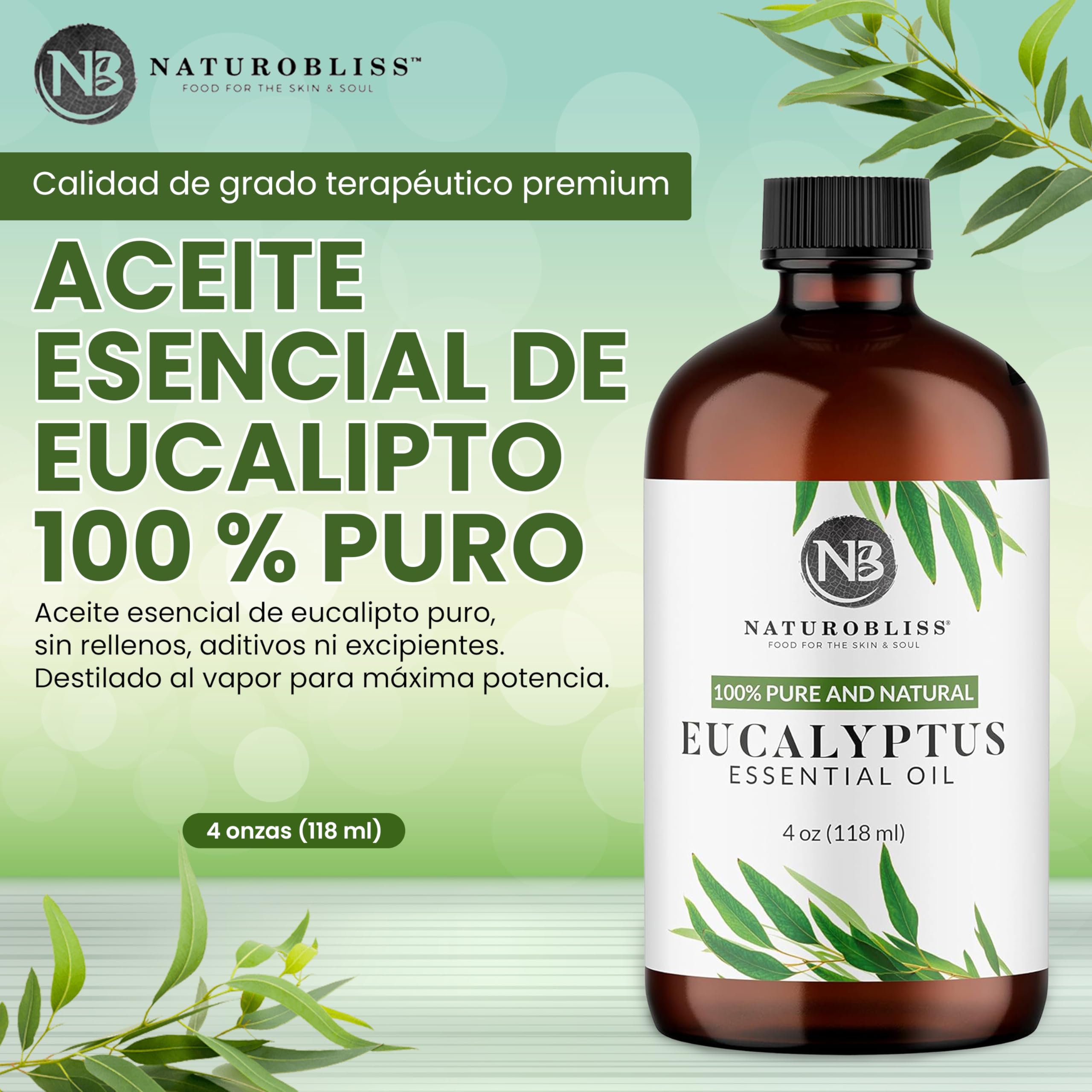 NaturoBliss 100% Pure Natural Undiluted Eucalyptus Essential Oil (4oz) Premium Therapeutic Grade Aromatherapy