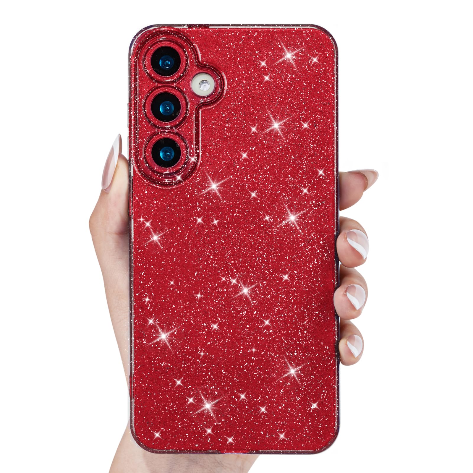 Svanove for Samsung S22 Plus Case Glitter, Sparkly Girly Cute Bling Sparkle Shiny Shimmer Bright Phone Case for Women Girls, Glittery Thin Slim Jelly Soft Silicone Rubber Gel Plastic Cover, Red Wine