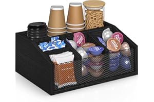 OGEMXU Coffee Station Organizer for Countertop, Coffee Bar Accessories Condiment Storage, Pod Holder Basket for Sugar,Cup,Snack Tea,stirrers,Coffee Bar Setup in Home,Office,Breakroom (Black)