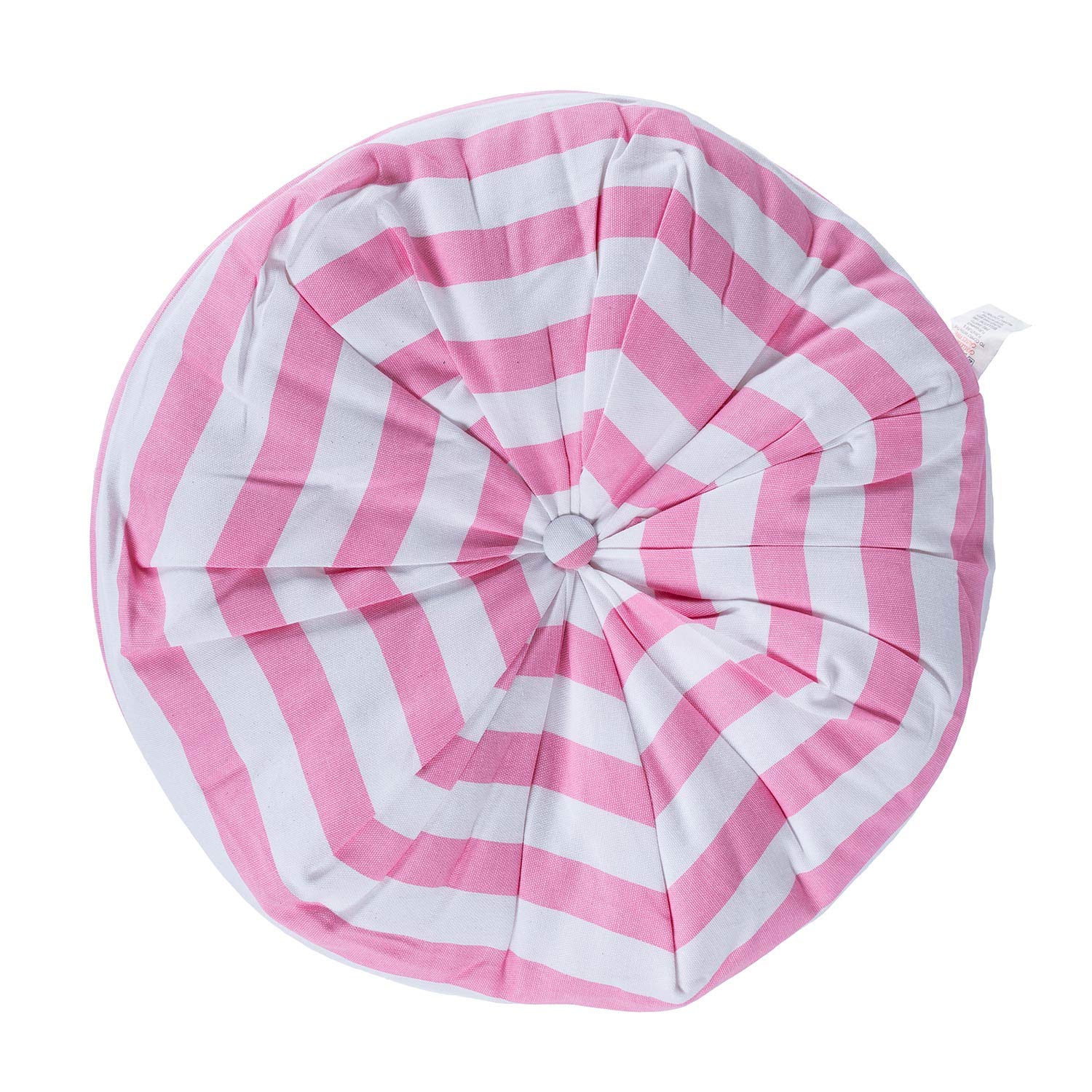 HOMESCAPES Pink & White Stripe Floor Cushion Pouffe 100% Cotton Modern Pleated Seat Pad for Indoor and Garden, 40cm x 15cm