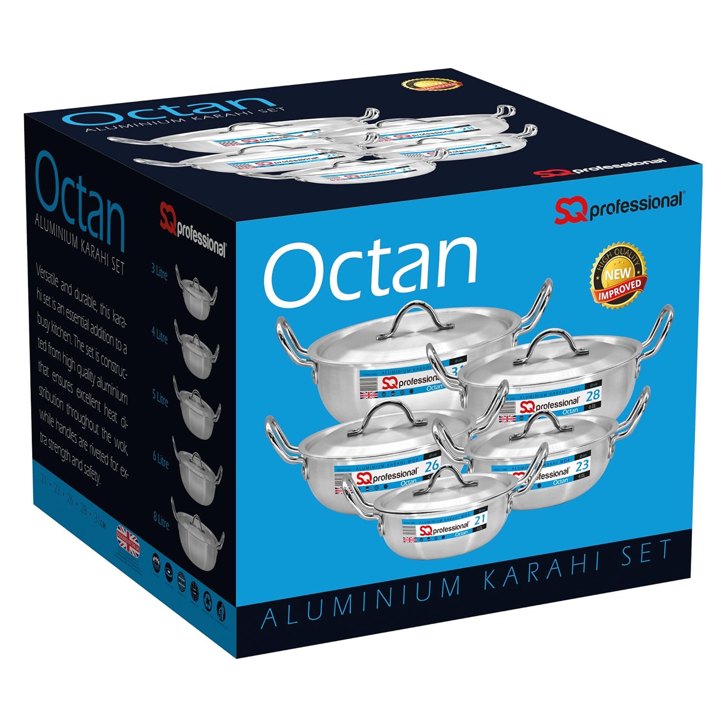 SQ PROFESSIONAL OCTAN COOKWARE 5PC ALUMINIUM KARAHI SET WITH LIDS eBay