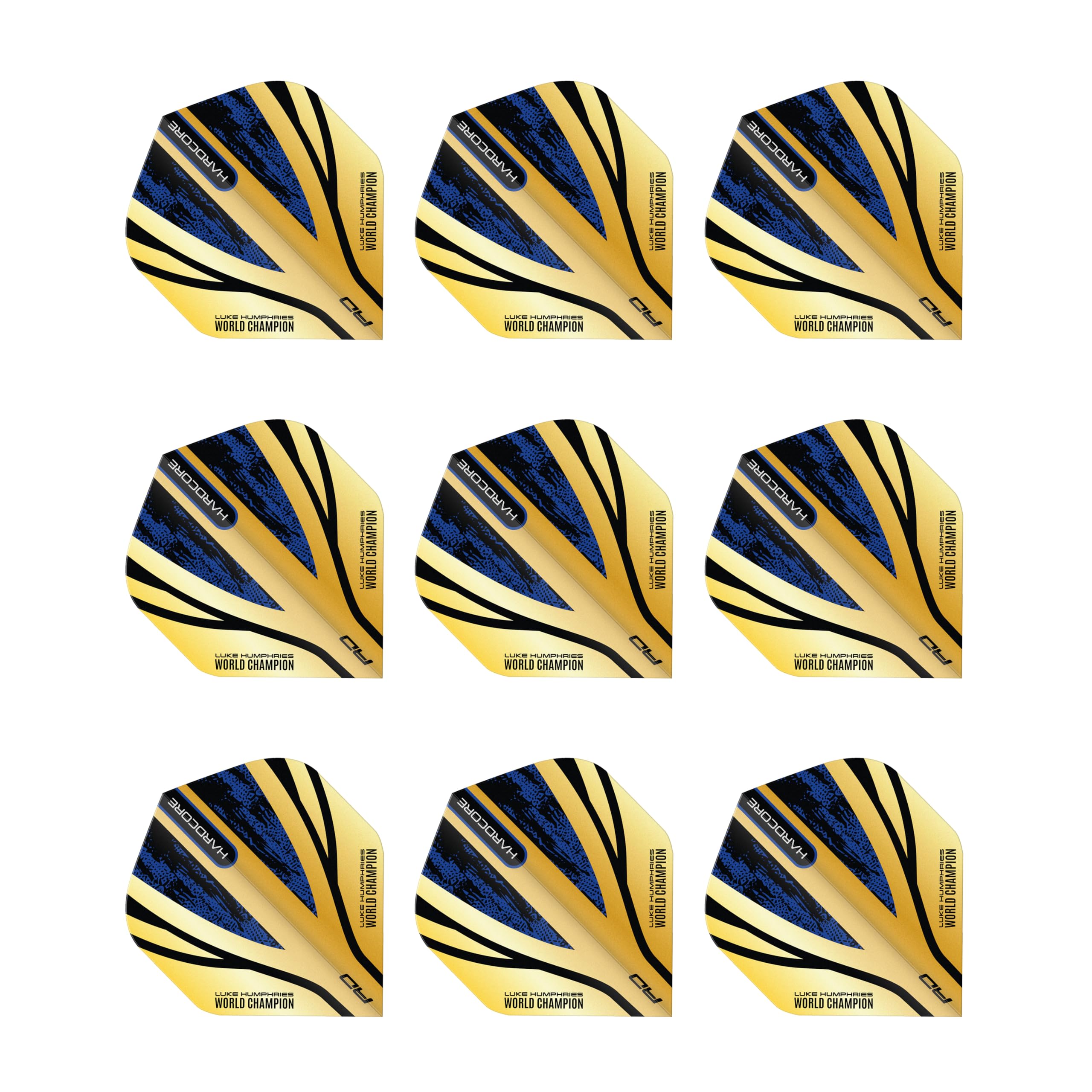 RED DRAGON Luke Humphries Gold Hardcore Premium Standard Dart Flights 3 Sets Per Pack (9 Dart Flights in total)