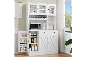 YITAHOME 71''H Kitchen Pantry Cabinet, Tall Cabinet with Drawer, Doors, Goblet Holder, Wine Rack & Power Outlet for Kitchen, Living Room (White)