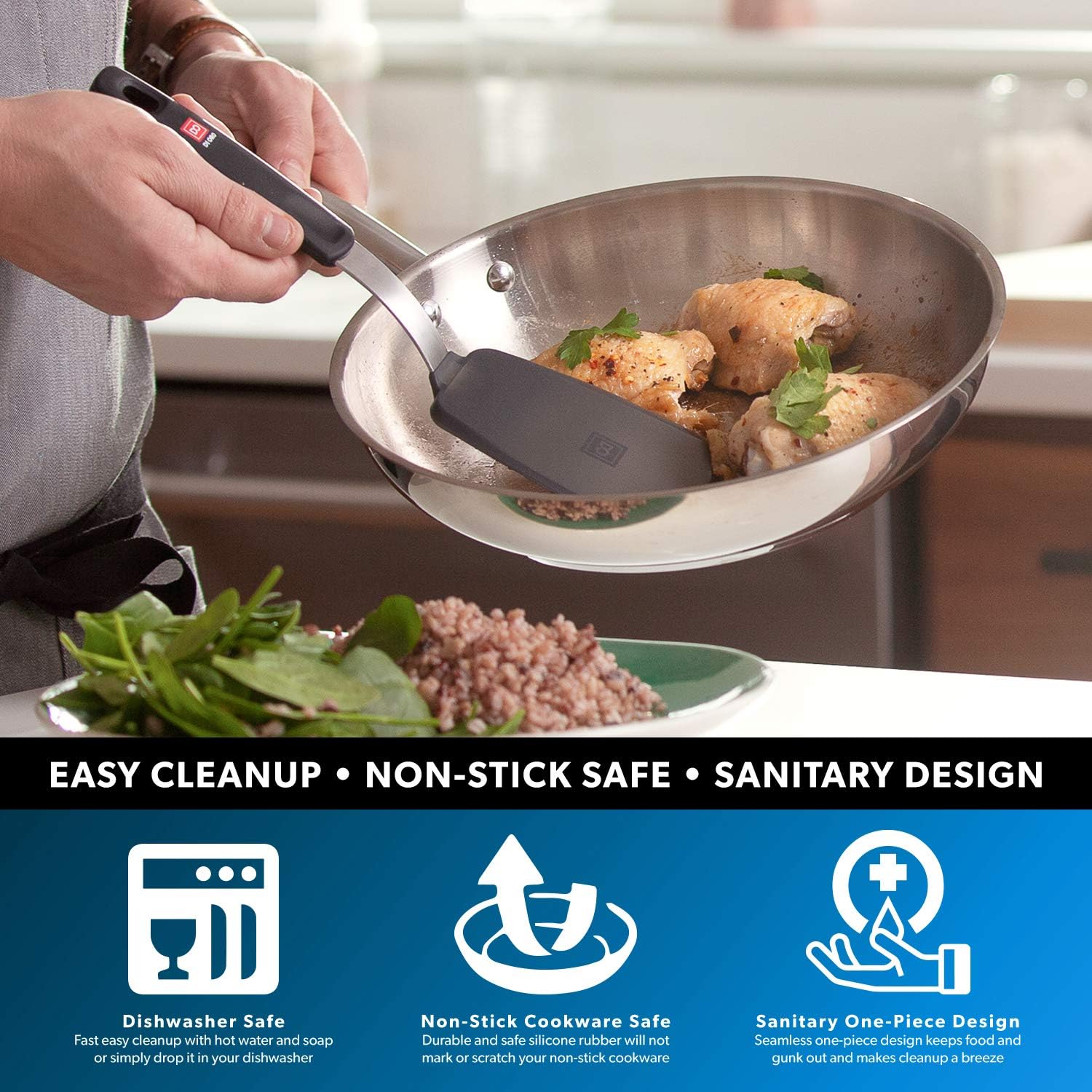 DI ORO Designer Series Flexible 3-Piece Silicone Turner Spatula Set - 600°F Heat-Resistant Non-Stick Kitchen Utensils – Flippers for Cooking and Baking - Food Grade Silicone Design: Kitchen & Dining