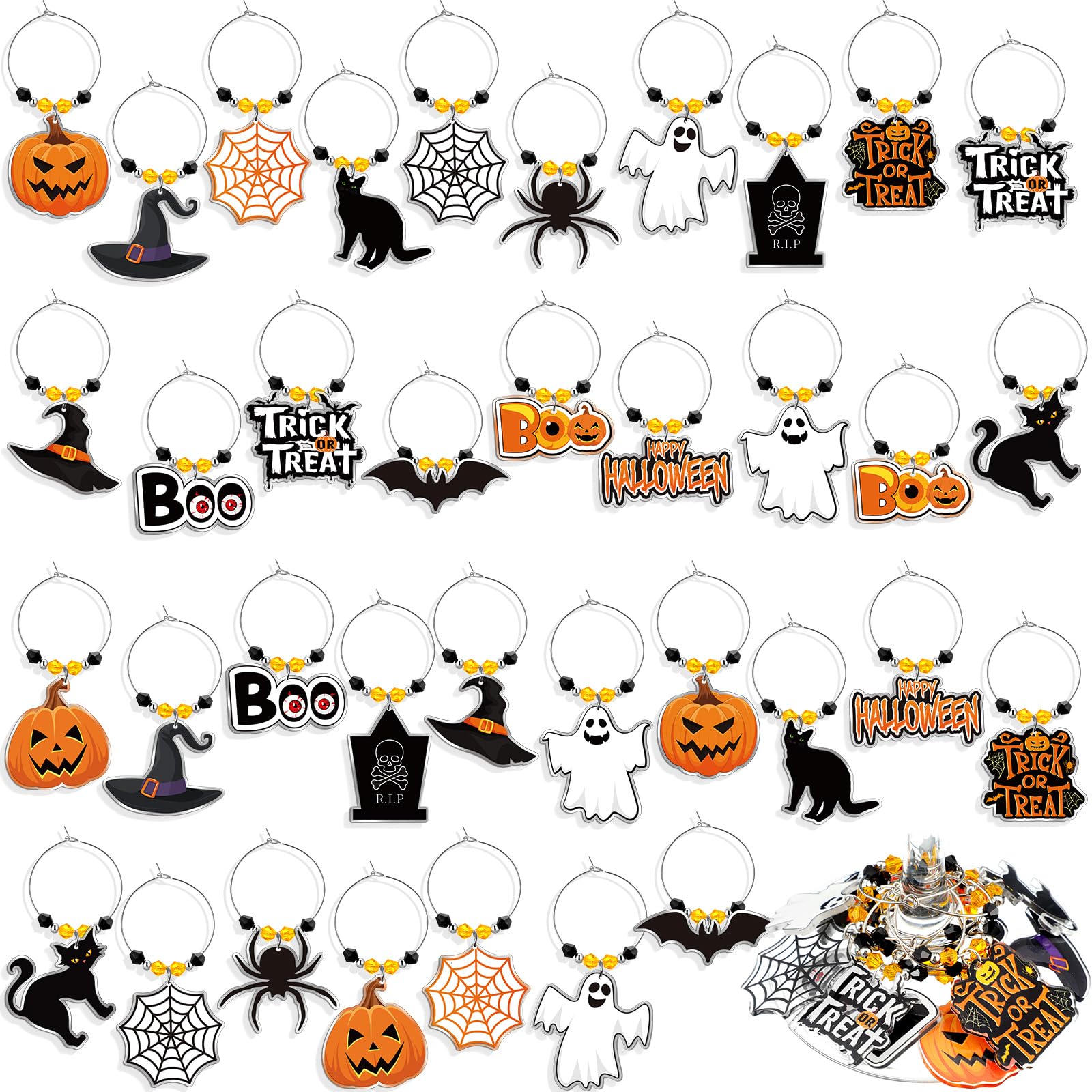 Photo 1 of Vercraft 36 Thanksgiving Fall Wine Charms Glass Drink Charms Pumpkin Turkey Maple Leaf Glass Label Bulk for Thanksgiving Party Supplies(Halloween)