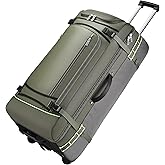 100L Extra Large Rolling Duffel Bag with Wheels and Handle – 33" Heavy-Duty 1600D PVC Checked Luggage for Business Travel, Men’s Week-Long Trips & Student Relocation, Foldable Base Design (Army Green)