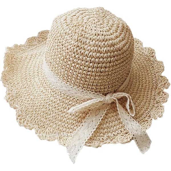 Summer Beach Sun Straw Hats for Women Ladies Wide Brim Lace  display picture 2