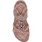 Alicegana Womens Sandals Shoes Comfort Walking with Non Slip on Casual Summer Beach Shoes Dress Ankle Elastic Jeweled Bohemian Flats