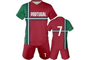 Qioov Soccer Jersey Kit Kids #7#10 National Team Boys Soccer Jersey/Shorts Football Shirt Set Girls Gift for Soccer Fans