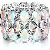 BriLove Wedding Bridal Stunning Crystal Double Row Water Drop Marquise Cluster Stretch Bangle Bracelet for Women Bride
