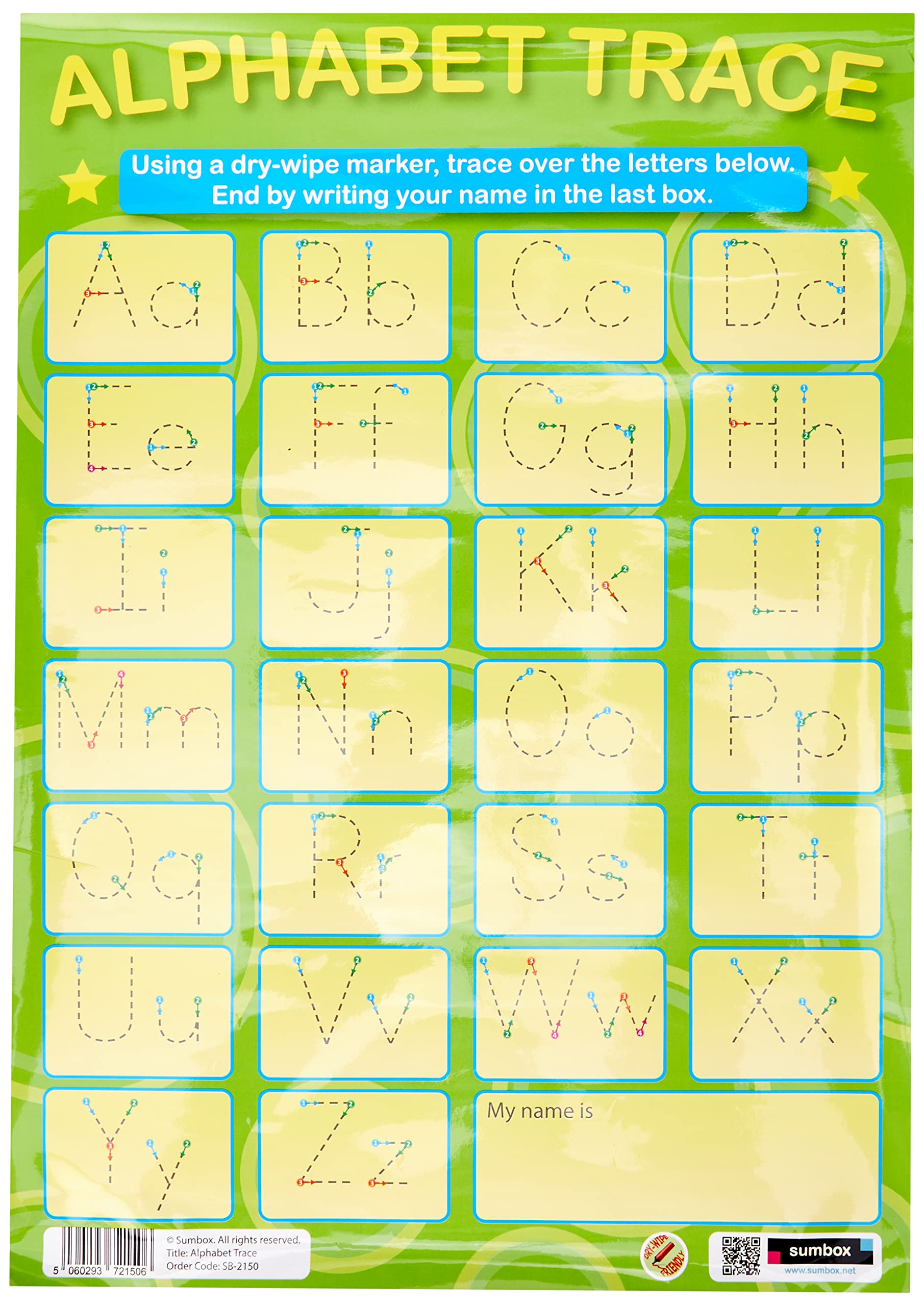 Sumbox A3 Alphabet Tracing Poster – Early Years Handwriting Practice Wall Chart for Kids, EYFS Learning Resource