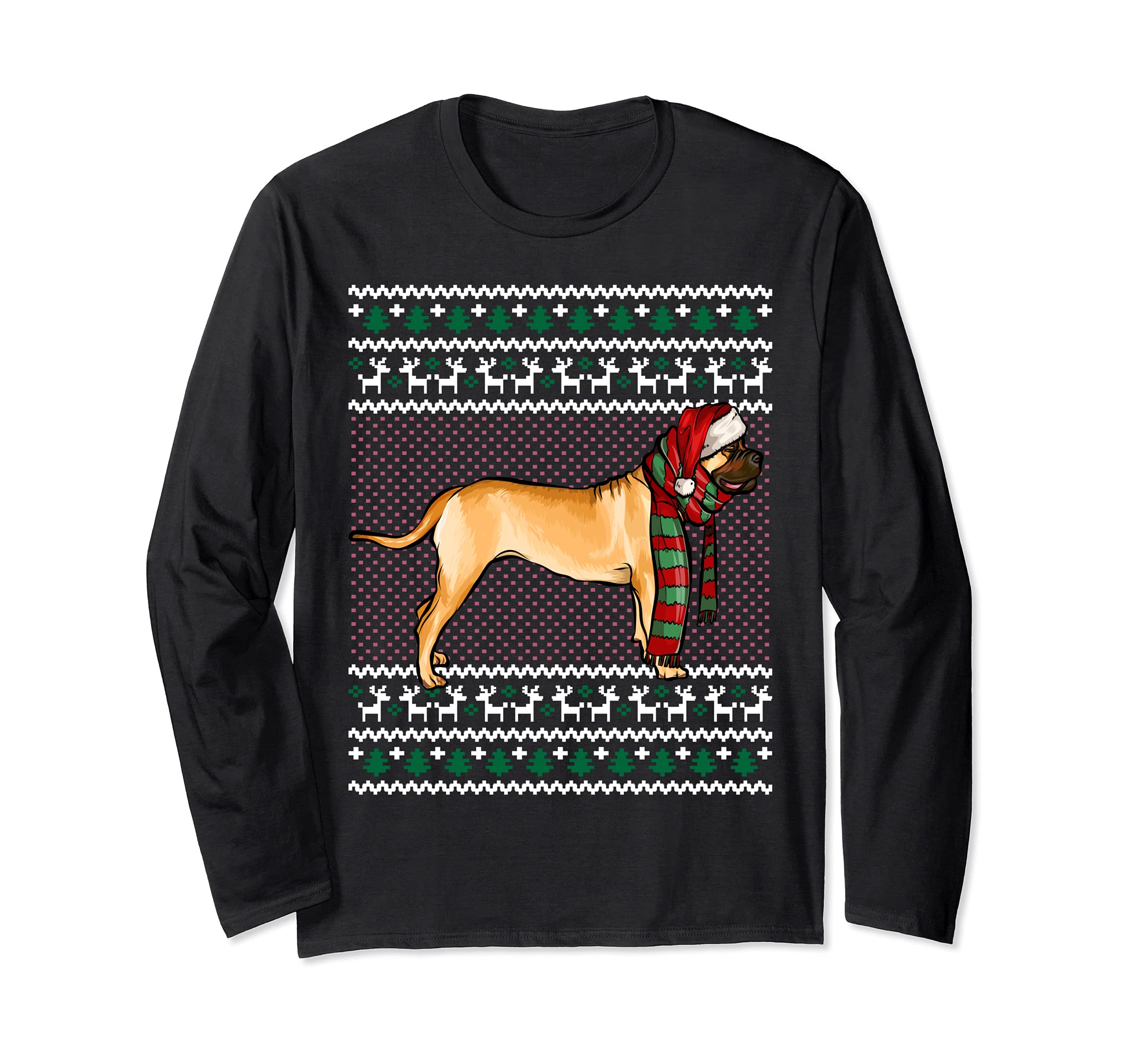 Xmas Bullmastiff Dog Santa Hat Ugly Christmas Long Sleeve T-Shirt