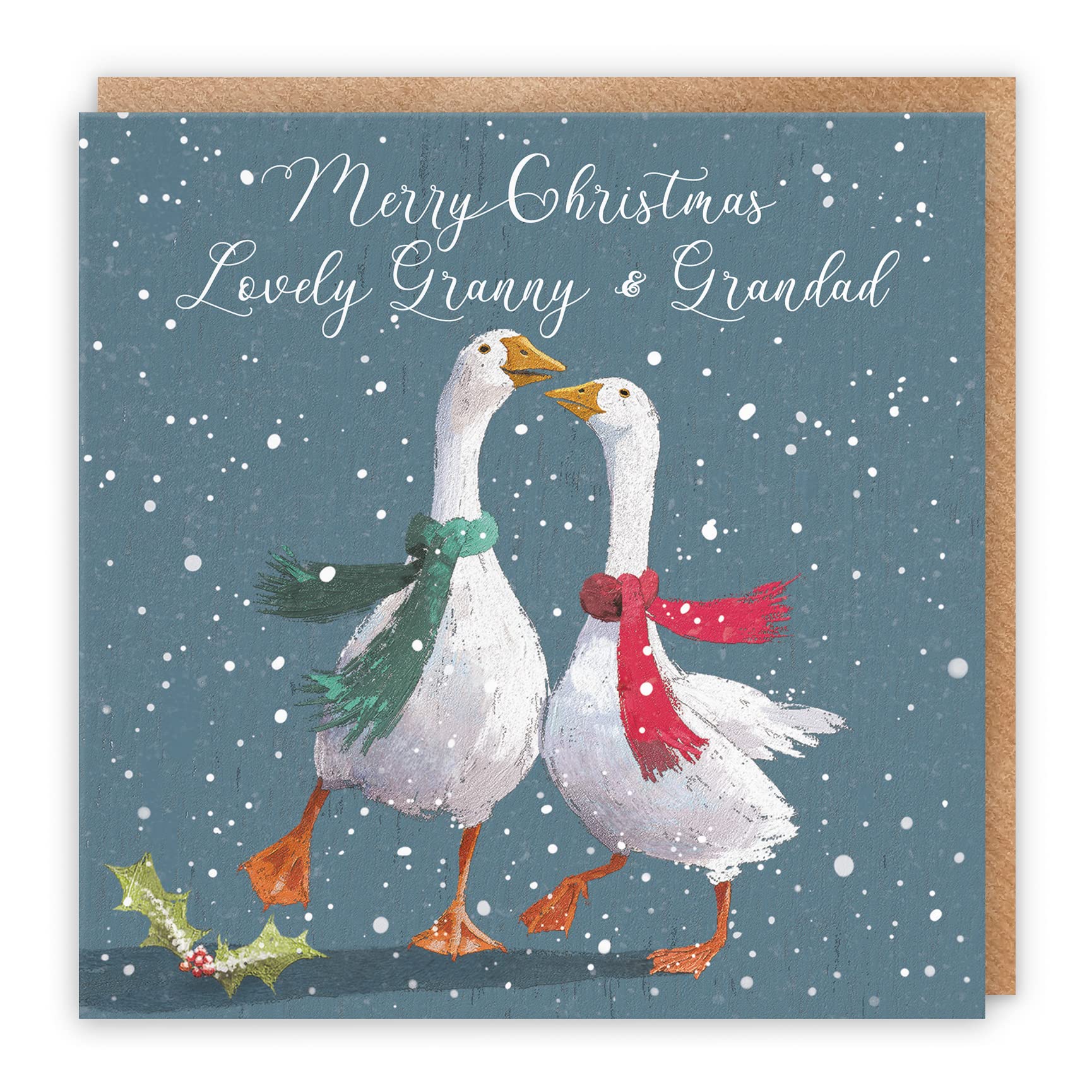 Hunts England Granny And Grandad Stunning Artistic Christmas Card - Merry Christmas - Lovely Granny & Grandad - Festive Geese - Milo's Gallery Collection