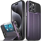 VENA vCommute for iPhone 15 Pro Max Wallet Case, [Military Grade Drop Protection] Flip Leather Cover Card Slot Holder with Kickstand - Purple