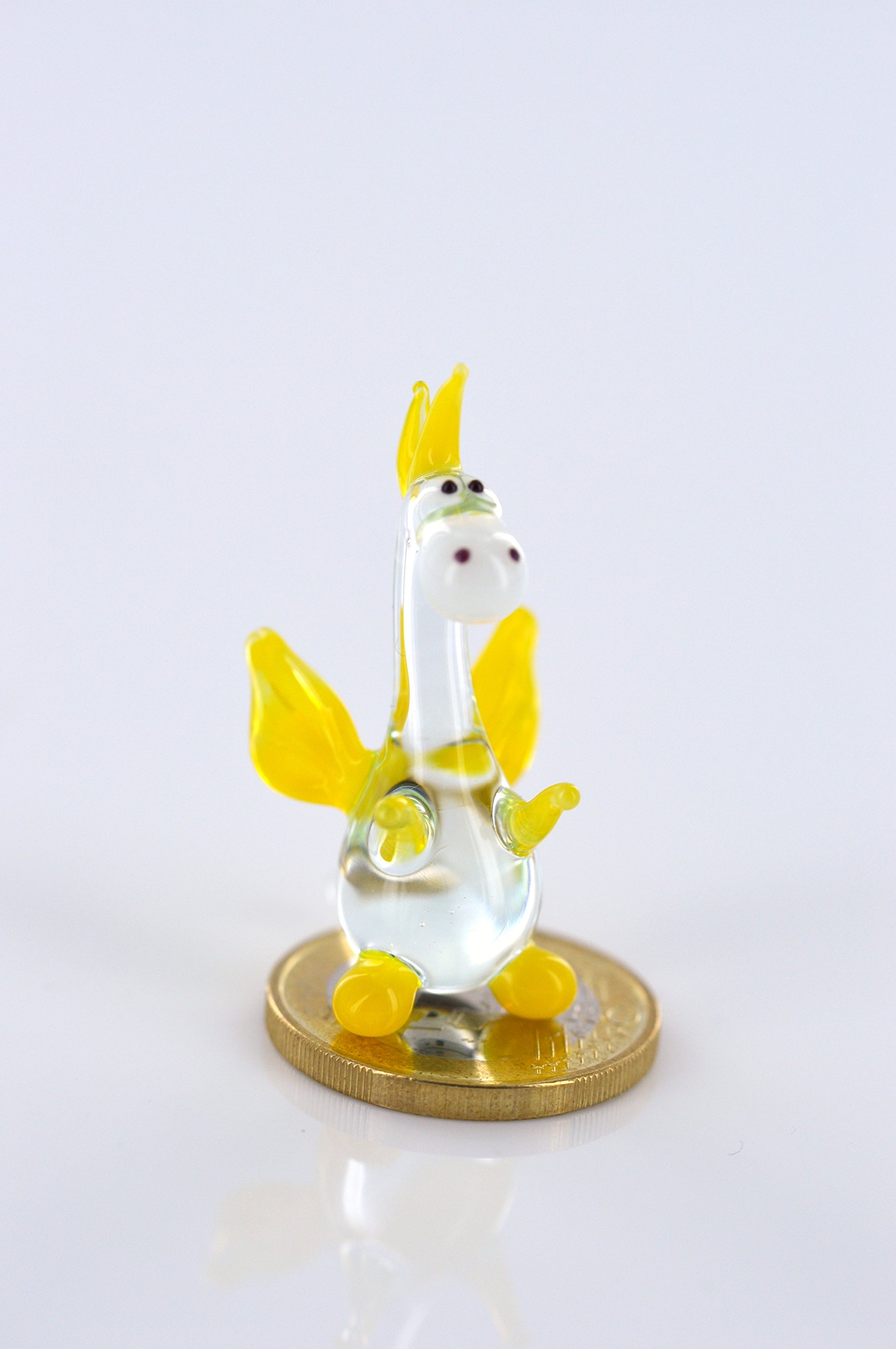 Dragon Clear Yellow Miniature Glass Figure Yellow Dragon Mini 2 Glass Animal Decorative Display Case