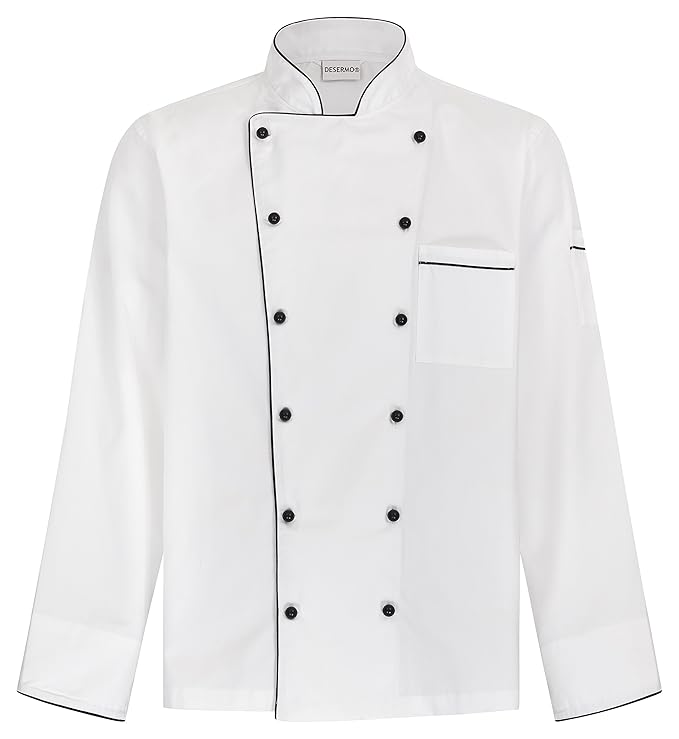 DESERMO® Kochjacke Langarm mit Paspel schwarz oder blau | Kugelknöpfe inklusive | Größenvielfalt XS bis 5XL