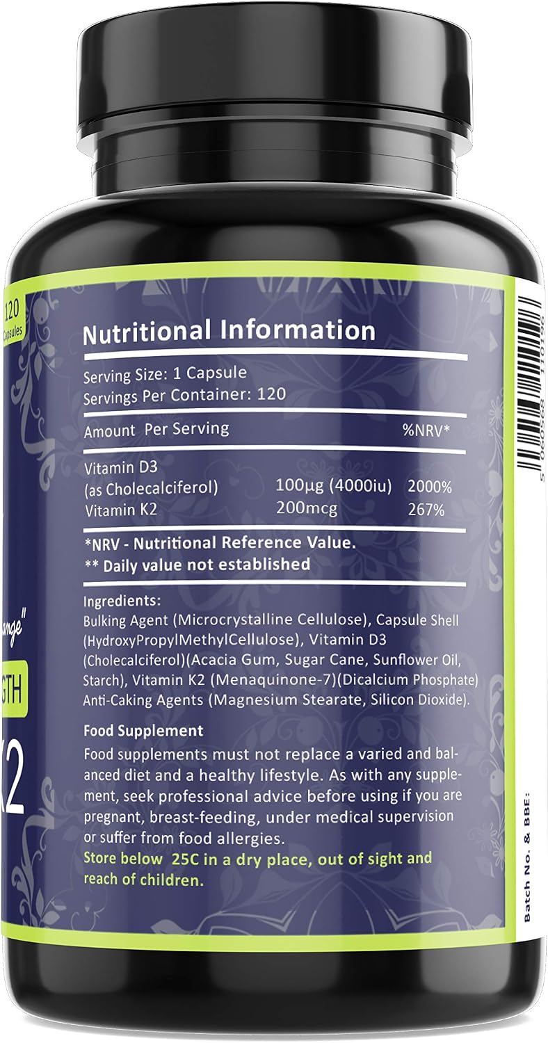 Vitamin D3 4000 IU and Vitamin K2 200µg MK7, Vitamin D3 K2 High Strength Supplement - Image 4