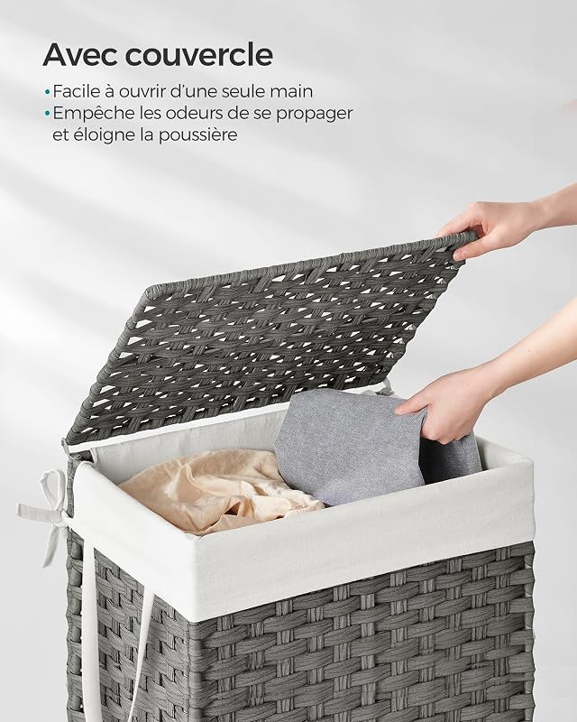 Panier à linge 90 litres, en rotin synthétique, avec couvercle