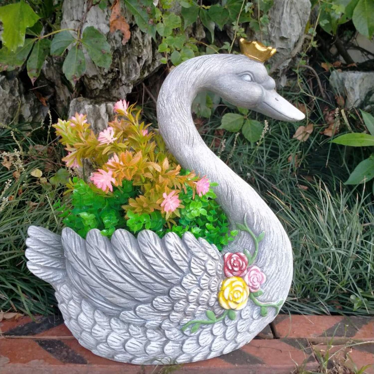 WYZQ Resin Swan Plant Pots Planter，Creative Garden Stands