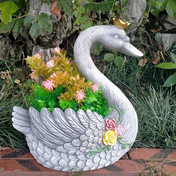 WYZQ Resin Swan Plant Pots Planter，Creative Garden Stands Succulent Flower