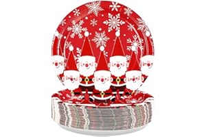 Grencian 50 PCS Christmas Paper Plates 10" Santa Claus Plates Disposable Christmas Red and White Santa Claus Snowflake Platters Dinner Tableware for Xmas Winter Holiday Party Supplies