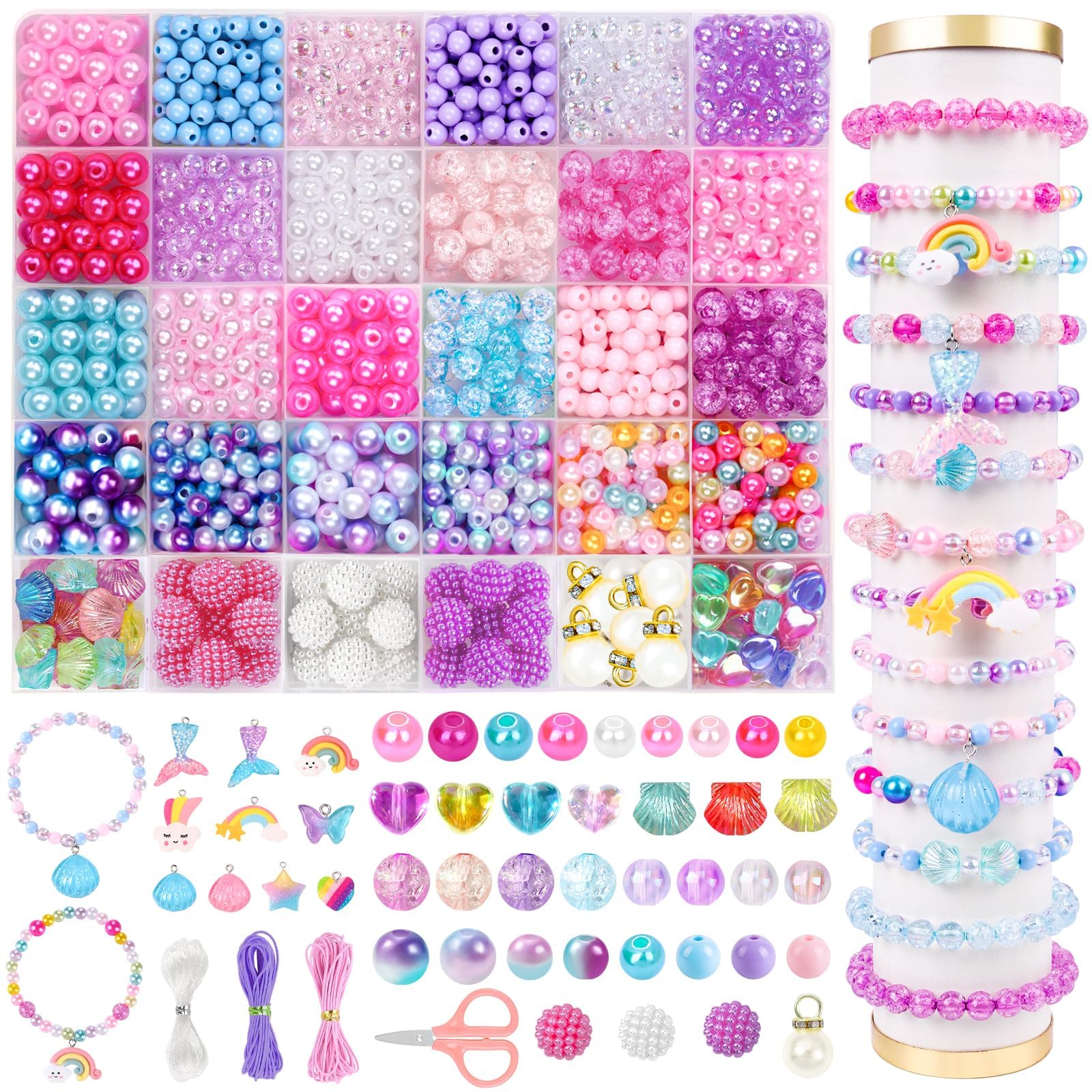 XOYTN Colorful Pearl Beads，30 Colors Rainbow Pearls Round Imitation Dyed Faux Pearl Beads for Jewelry Making DIY Necklace Bracelet Crafts