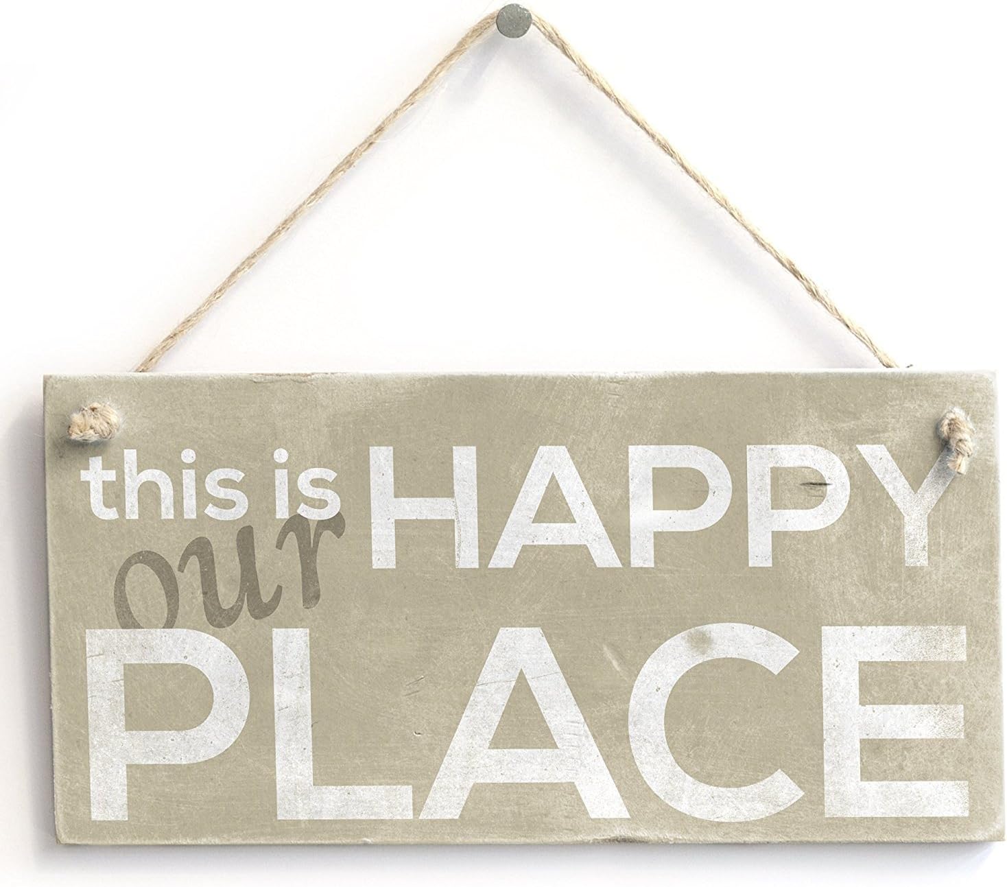 This is Our Happy Place - Handmade Shabby Chic Wood Sign/Plaque Wooden Hanging Sign 4" X 8"