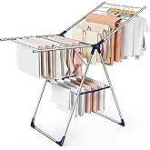 Sakugi Clothes Drying Rack, 55.5" Adjustable Wings, Foldable Design | Laundry Room, Bedroom, Outdoor &amp; Indoor Use, Height Adjustable, Collapsible, Silver Blue, 55.5" L &times; 22.8" W