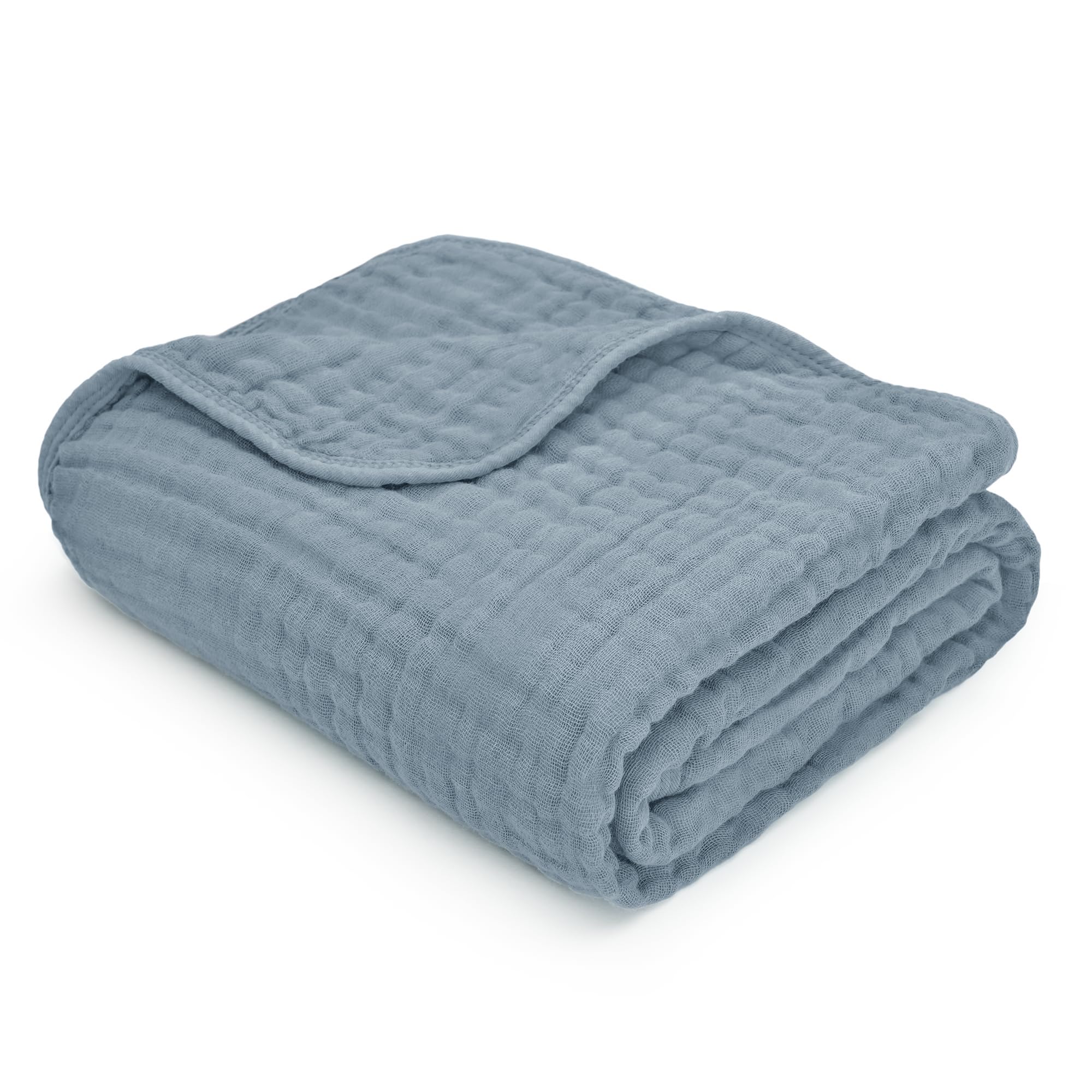 Comfy Cubs Muslin Baby Blanket - Soft, Lightweight, 6-Layer Thick Cotton Blankets for Toddlers, Newborns & Infants - 102 X 102 cm Large, Breathable & Versatile for Sleeping & Tummy Time - Pacific Blue