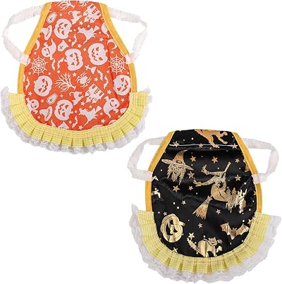 NQEUEPN 2pcs Chicken Saddle Aprons Pumpkin Witch Print Back Feather Protection