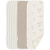 Crane Baby Organic Muslin Baby Burp Cloths, 3-Pack, 100% GOTS Organic Cotton, Absorbent, Lightweight, Machine Washable, Bunny