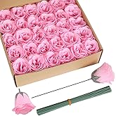 ICBOX Fake Roses,30pcs Light Pink Roses Glitter Flowers Artificial Roses with Stems for Crafts Wedding Bouquet Party Home Decor(Light Pink)