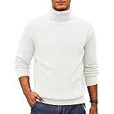 Cotrasen Men's Knit Turtleneck Sweater Ribbed Long Sleeve Solid Pullover Sweater Casual Winter Thermal Sweater Tops
